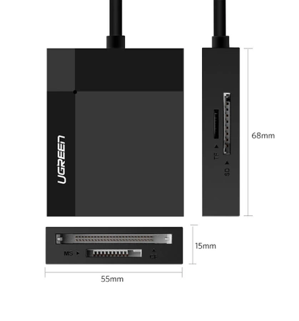 Ugreen czytnik kart pamięci USB 3.0 SD / micro SD / CF / MS czarny (CR125 30333)