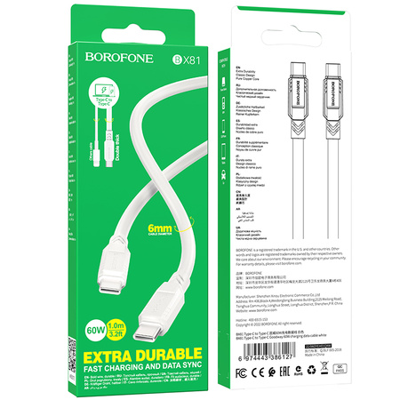 Borofone Kabel BX81 Goodway - Typ C na Typ C - PD 60W 3A 1 metr biały