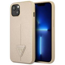 Original Case IPHONE 13 MINI Guess Hardcase Saffianotriangle Logo (GUHCP13SPSATLE) beige