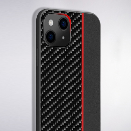 Tel Protect CARBON Case do Xiaomi Redmi 10 Czarny z czerwonym paskiem