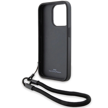 BMW Signature Leder-Wordmark-Cord-Hülle für iPhone 15 Pro Max – Schwarz