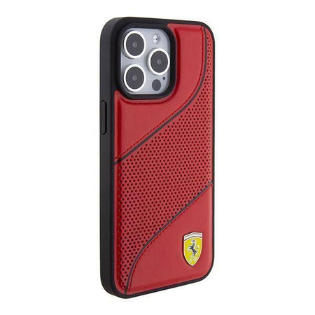 Original Case APPLE IPHONE 15 PRO MAX Ferrari Hardcase Perforated Waves Metal Logo (FEHCP15XPWAR) red