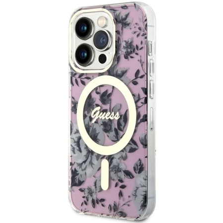 Guess GUHMP14LHCFWSP iPhone 14 Pro 6.1" pink/pink hardcase Flower MagSafe