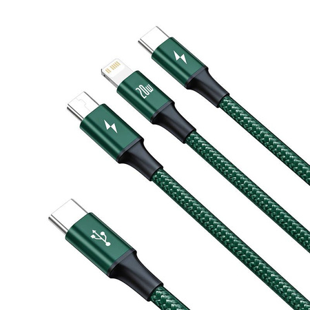 Baseus Rapid 3w1 kabel USB Typ C - USB Typ C / Lightning / micro USB 20 W 1,5 m zielony (CAMLT-SC06)