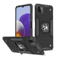 Wozinsky Ring Armor Case Kickstand Tough Rugged Cover for Samsung Galaxy A22 4G black