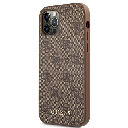 Original Case IPHONE 12 / 12 PRO Guess Hard Case 4G Metal Gold Logo (GUHCP12MG4GFBR) brown