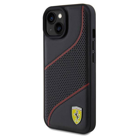 Original Case IPHONE 13 / 14 / 15 Ferrari Hardcase Perforated Waves Metal Logo (FEHCP15SPWAK) black