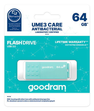 Goodram pendrive 64GB USB 3.0 UME3 Care jasnozielony