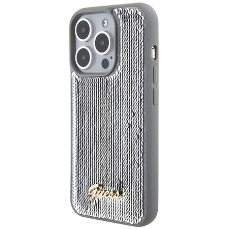 Guess Sequin Script Metal case for iPhone 15 Pro Max - silver