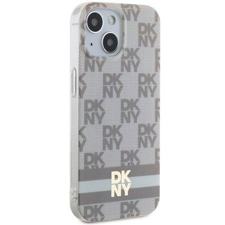 DKNY DKHMP15SHCPTSE iPhone 15 / 14 / 13 6.1" beżowy/beige hardcase IML Checkered Mono Pattern & Printed Stripes MagSafe