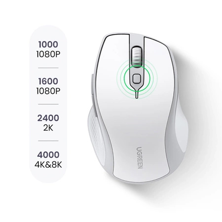 Ugreen MU101 ergonomic wireless mouse Bluetooth / 2.4 GHz - white