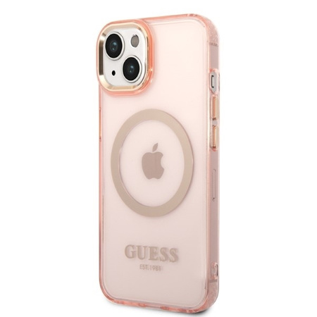 Guess nakładka do iPhone 14 6,1" GUHMP14SHTCMP różowa HC Magsafe Gold Outline Translucent