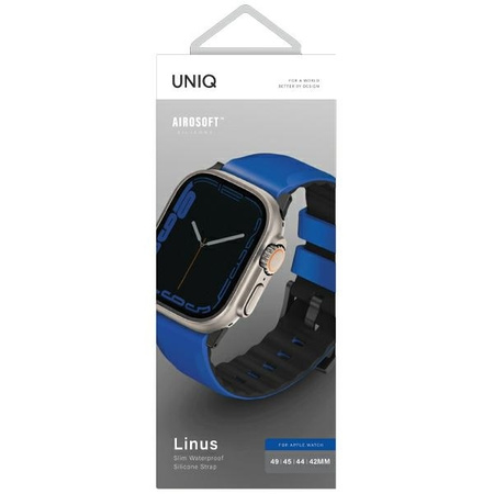 Uniq Armband Linus Apple Watch Series 1/2/3/4/5/6/7/8/SE/SE2/Ultra 42/44/45/49 mm Airosoft Silikon Blau/Racing Blau