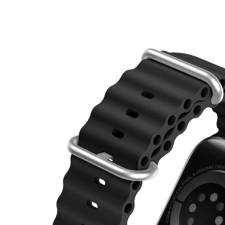 Dux Ducis Strap Watch Strap 8 / 7 / 6 / 5 / 4 / 3 / 2 / SE (45 / 44 / 42mm) Silicone Band Bracelet Black (OceanWave Version)