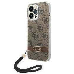 Original Case IPHONE 14 PRO MAX Guess Hardcase 4G Print Strap (GUOHCP14XH4STW) brown