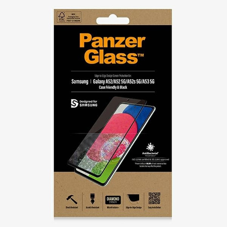 Gehärtetes Glas 5D SAMSUNG GALAXY A52 / A52S / A53 5G PanzerGlass E2E Microfracture Case Friendly AntiBacterial schwarz