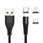 Maxlife kabel magnetyczny MXUC-02 USB - Lightning + USB-C + microUSB 1,0 m 2A czarny nylonowy