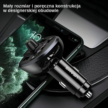 USAMS Zestaw głośnomówiący C21 z transmiterem FM, Bluetooth 5.0, MP3, 2xUSB 3,4A czarny/black CC115GC01 (US-CC115)