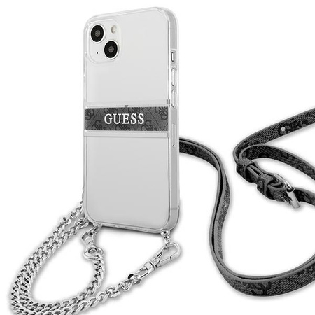 Guess GUHCP13SKC4GBSI iPhone 13 mini 5,4" Transparent hardcase 4G Grey Strap Silver Chain