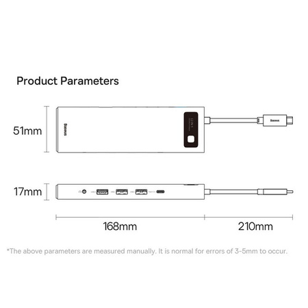 Baseus Metal Gleam Multifunktions-HUB USB Typ C 12in1 HDMI / DP / USB Typ C / Miniklinke 3,5 mm / RJ45 / SD (WKWG020213)