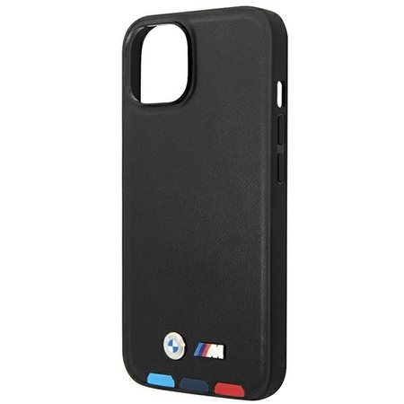 Original Handyhülle IPHONE 14 PLUS BMW Leather Stamp Tricolor (BMHCP14M22PTDK) schwarz