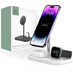 Magnetyczna Ładowarka Bezprzewodowa 3w1 15W dla Smartfonów z MagSafe, AirPods, Apple Watch Tech-Protect QI15W A22 biała