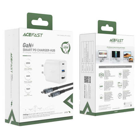 Acefast 2in1 Ladegerät GaN 65W USB Typ C / USB, Adapter Adapter HDMI 4K @ 60Hz (Set mit Kabel) weiß (A17 weiß)