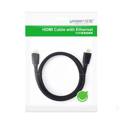 Ugreen mocny kabel przewód w nylonowym oplocie HDMI 2.0 4K 60 Hz 3D 18 Gbps HDR ARC Ethernet (HEC) 48 bit 1,5 m czarny (HD118 40409)