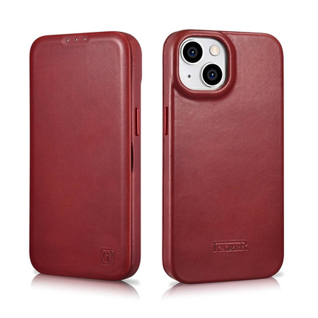 iCarer CE Oil Wax Premium Leather Folio Case Leather Case for iPhone 14 Plus Flip Magnetic MagSafe red (AKI14220707-RD)