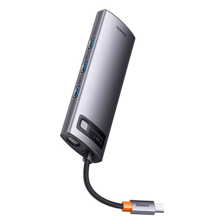 Baseus Metal Gleam Series stacja dokująca HUB 7 w 1 USB Typ C - 2 x HDMI /  3 x USB 3.2 Gen. 1 / 1 x Power Delivery / 1 x RJ-45 Ethernet szary (WKWG040113)