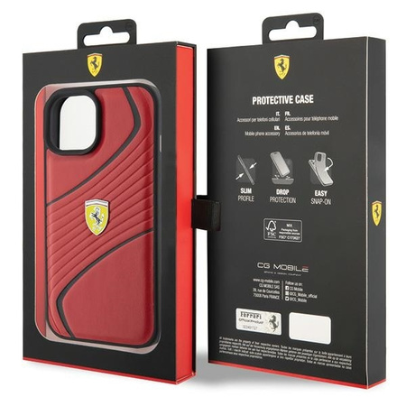 Etui Ferrari Twist Metal Logo na iPhone 15 - czerwone