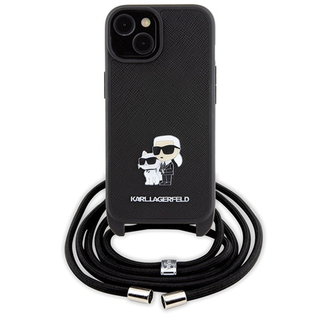 Karl Lagerfeld Crossbody Saffiano Metal Pin Karl &amp; Choupette case for iPhone 15 - black