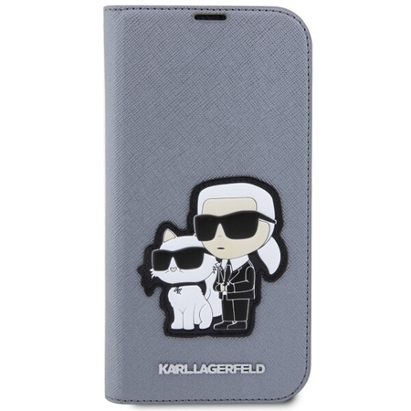 Karl Lagerfeld KLBKP14LSANKCPG iPhone 14 Pro 6,1" Bücherregal Silber/Silber Saffiano Karl & Choupette