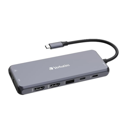 Verbatim Adapter Hub USB-C - 2xHDMI/VGA/ Eternet/5xUSB-A/Jack 3.5mm/2xUSB-C/SD/microSD aluminium/aluminum 32154