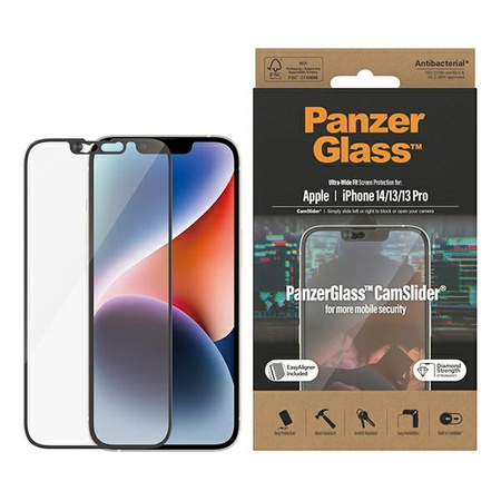 Tempered Glass 5D IPHONE 14 / 13 PRO / 13 PanzerGlass Ultra-Wide Fit Screen Protection CamSlider Antibacterial Easy Aligner Included (2795)