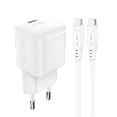 Acefast A77 Mini PD 30W GaN-Wandladegerät + USB-C-Kabel – Weiß