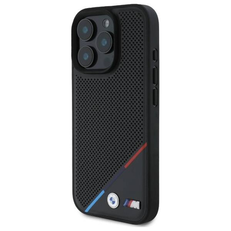 Original Handyhülle IPHONE 16 PRO MAX BMW Hardcase M Perforated Tricolor Line MagSafe (BMHMP16X23PUPDK) schwarz