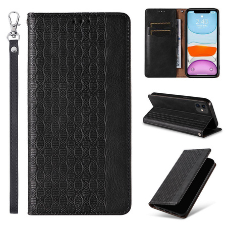 Magnet Strap Case for iPhone 12 Pouch Wallet + Mini Lanyard Pendant Black