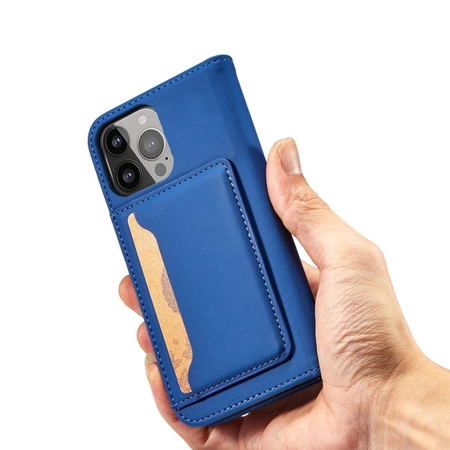 Magnet Card Case etui iPhone 14 Pro Max pokrowiec z klapką portfel podstawka niebieskie