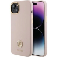 Guess Silikon Logo Strass 4G Hülle für iPhone 15 - Hellrosa