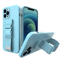 Rope case gel TPU airbag case cover with lanyard for iPhone 12 Pro Max blue