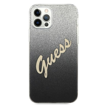 Oryginalne Etui IPHONE 12 / 12 PRO 6,1" Guess Hardcase Glitter Gradient Script GUHCP12MPCUGLSBK czarne