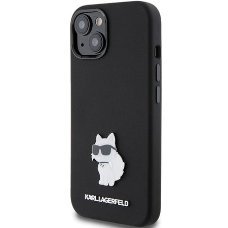 Karl Lagerfeld Silicone Choupette Metal Pin case for iPhone 15 Plus / 14 Plus - black