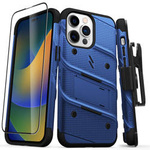 ZIZO BOLT Series - Pancerne etui iPhone 14 Pro Max ze szkłem 9H na ekran + uchwyt z podstawką (niebieski)