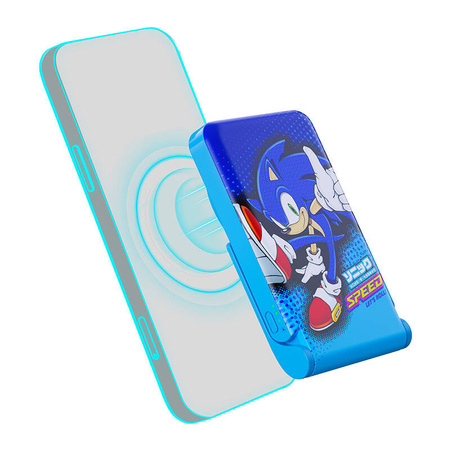 Magnetic powerbank OTL 5000 mAh, USB-C 15W, Sonic The Hedgehoh with stand (blue)