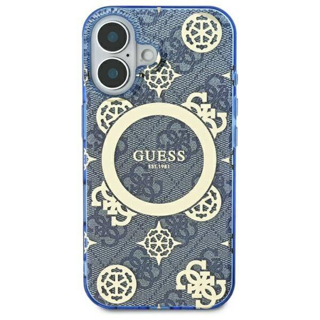 Oryginalne Etui IPHONE 16 Guess Hardcase IML Peony On 4G Background MagSafe (GUHMP16SH4PYEEB) niebieskie