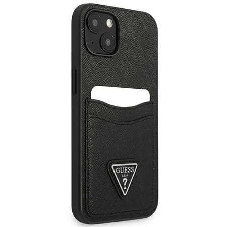 Schutzhülle IPHONE 13 MINI Guess Hardcase Saffianotriangle Logo Cardslot (GUHCP13SPSATPK) schwarz