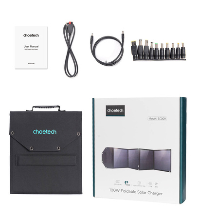 Choetech solar charger 100W foldable USB C, 2x USB PD QC black (SC009-V2)