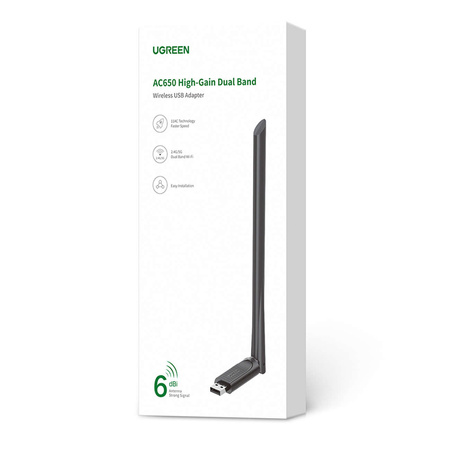 Ugreen CM496 AC650 Dual Band Wi-Fi USB Adapter - Black