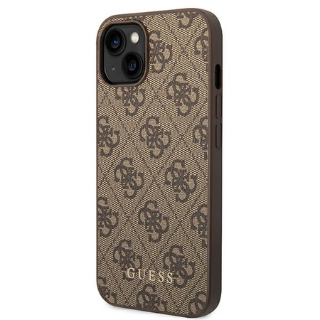 Original Case IPHONE 14 Guess Hard Case 4G Metal Gold Logo brown